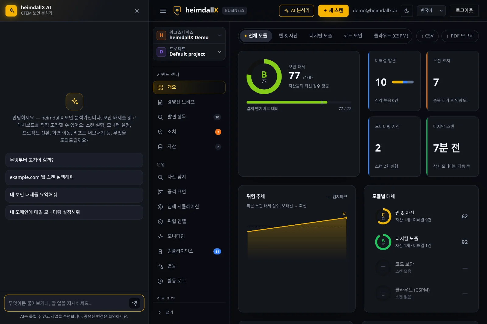 heimdallX AI 분석가 코파일럿 패널