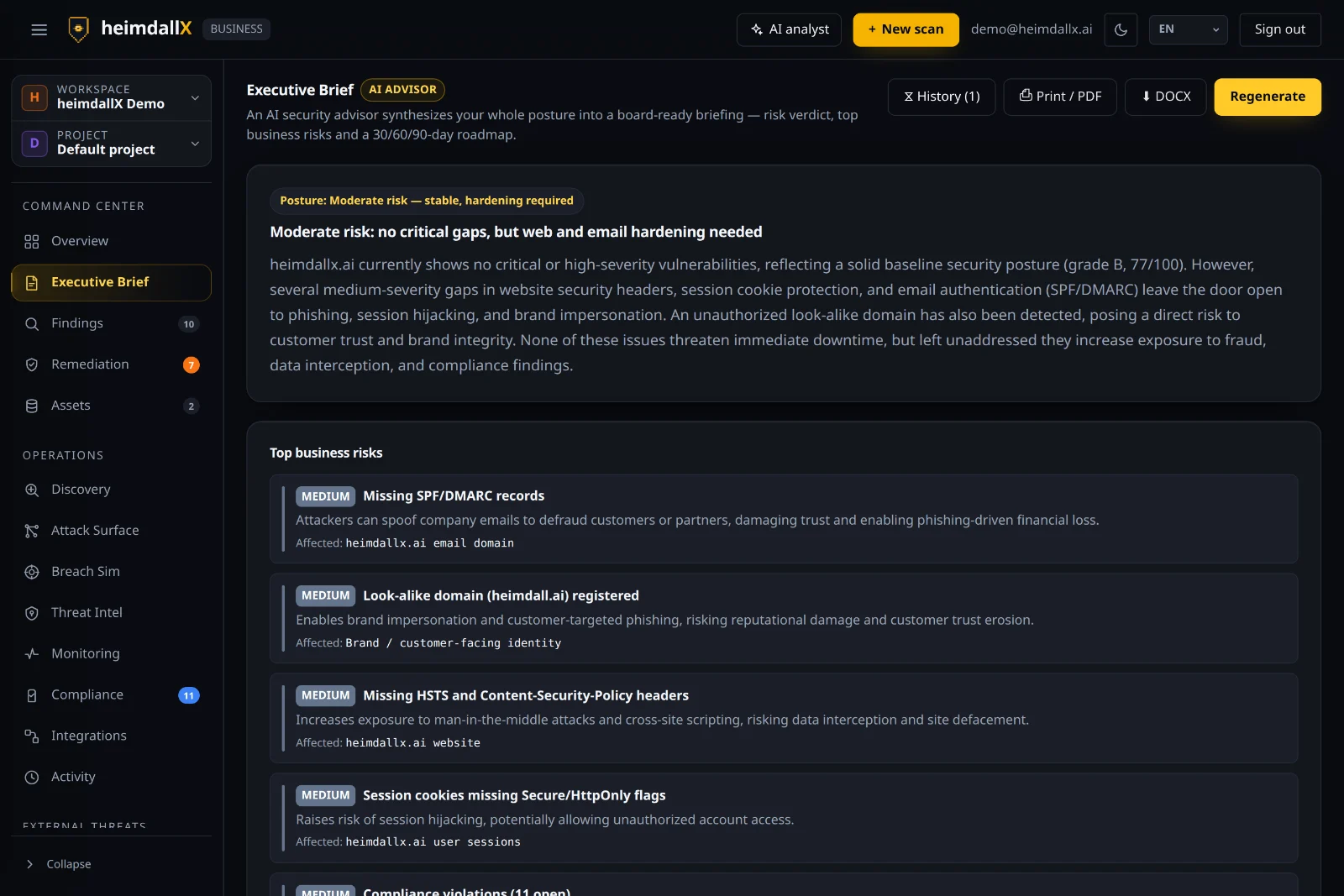 Executive brief — an AI-written board-level risk verdict and business risks